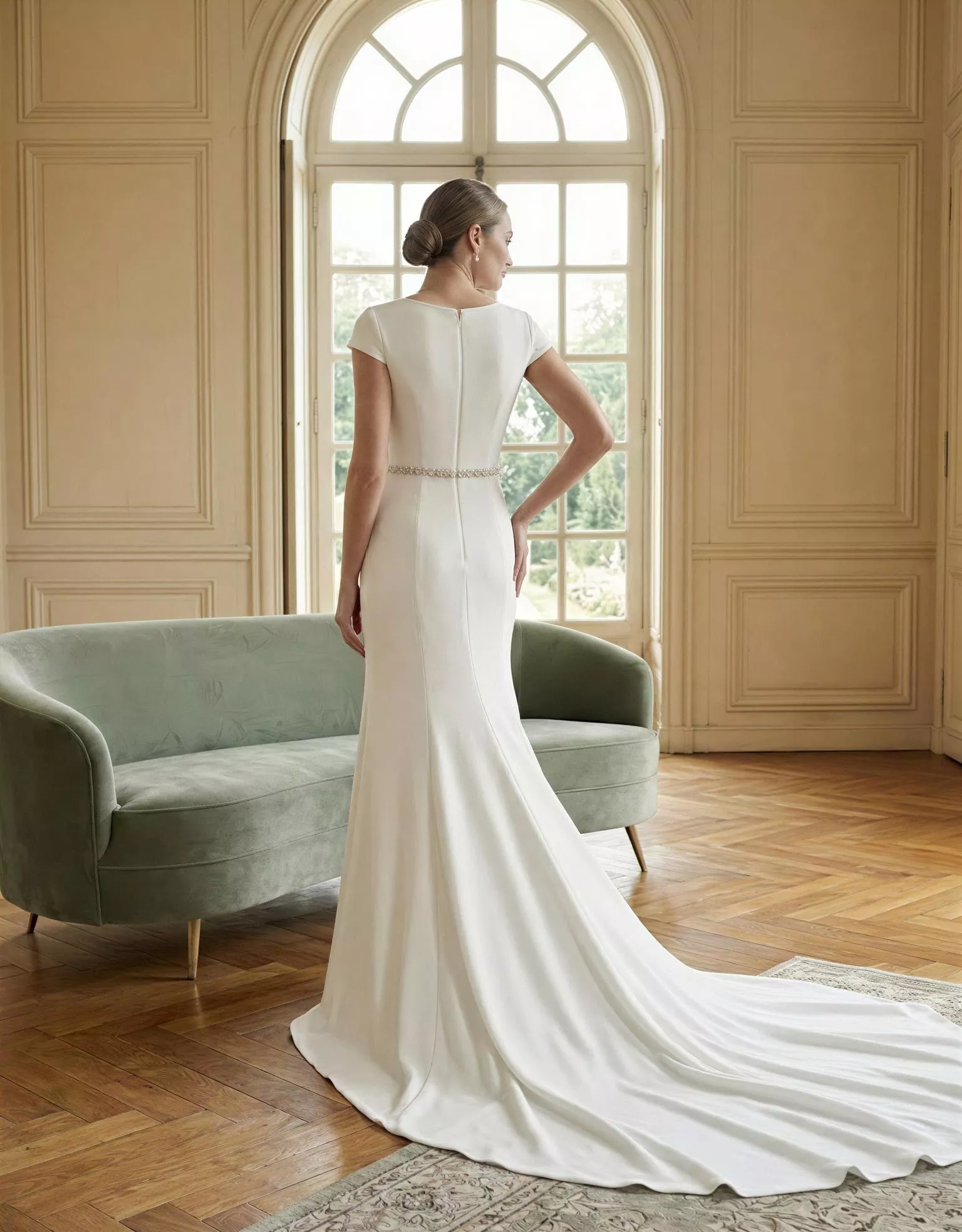 vestido-novia-vexilon-outletnupcial-crepé-escoteenv-espaldacerrada-espaldapose-atelierdebodas