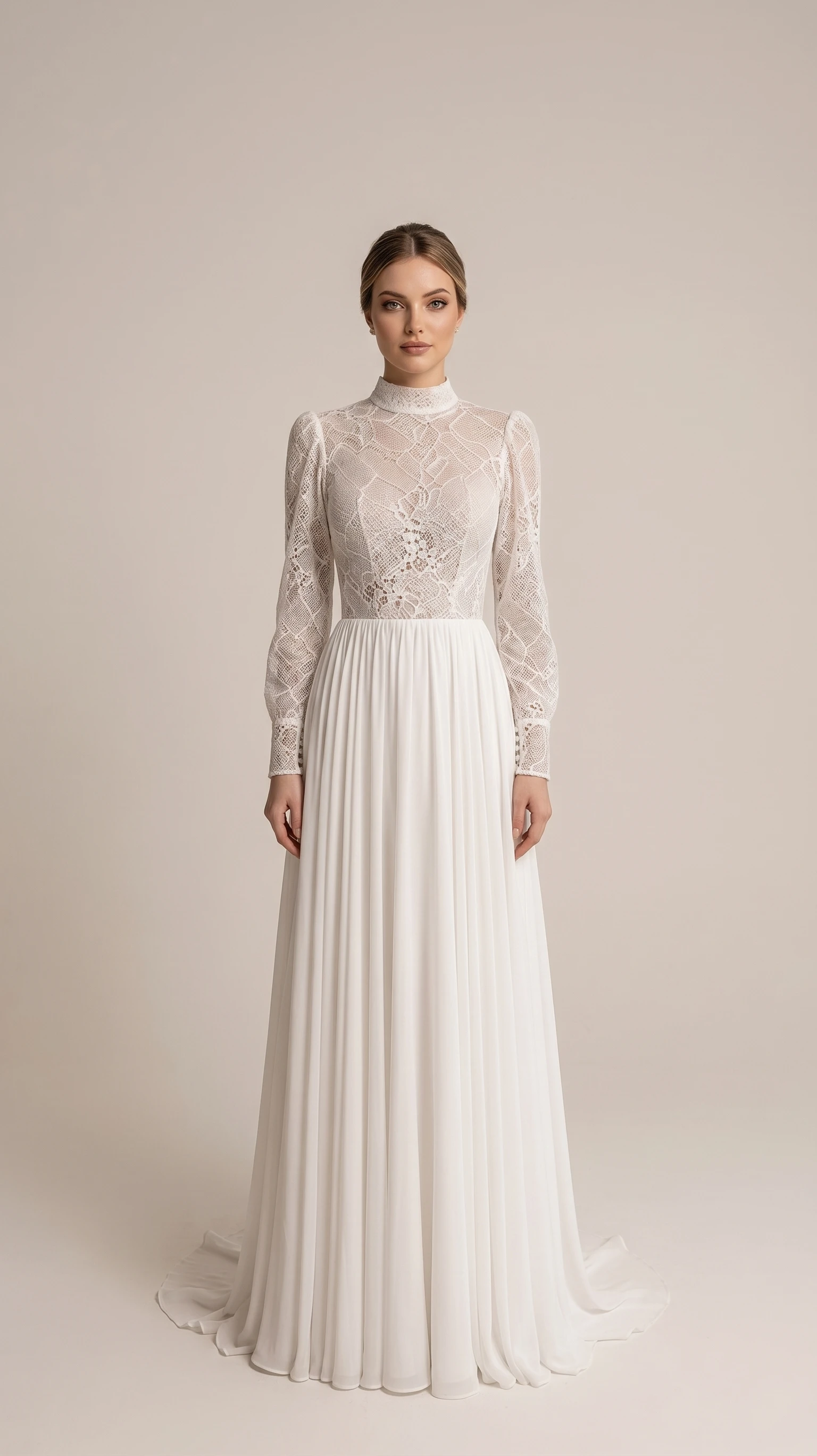 vestido-novia-solandi-encaje-escotecerrado-espaldacerrado-frente-outletnupcial
